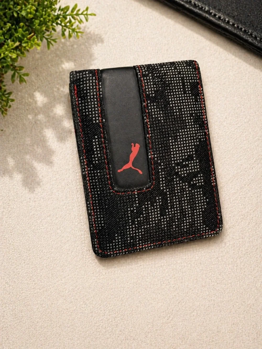 Puma Black Card Holder with Red Logo and Stitching